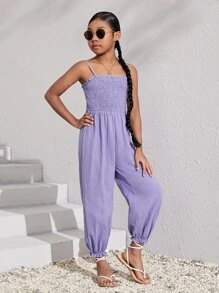 SHEIN 女孩素色上身打攬吊帶連體褲 - 紫羅蘭色 - 查看 3