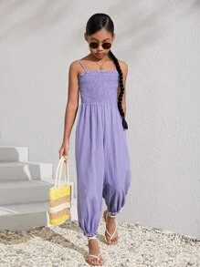 SHEIN 女孩素色上身打攬吊帶連體褲 - 紫羅蘭色 - 查看 5