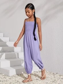 SHEIN 女孩素色上身打攬吊帶連體褲 - 紫羅蘭色 - 查看 6