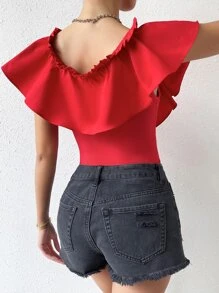 SHEIN WYWH 荷葉邊蝴蝶袖連體衣 - 紅色 - 查看 2