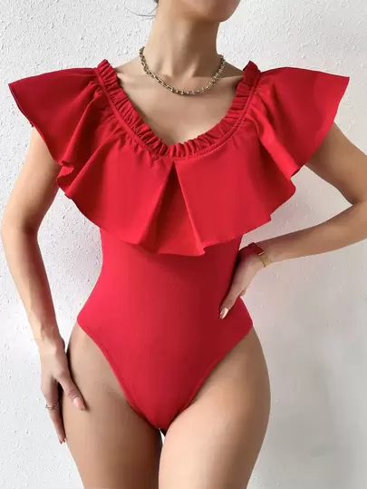 SHEIN WYWH 荷葉邊蝴蝶袖連體衣