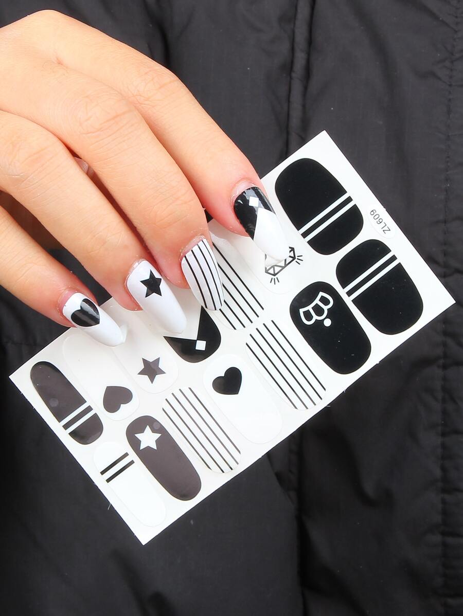 1 hoja de pegatinas de arte de uñas con estampado de diamantes y 1 lima de uñas - Pegatinas de uñas DIY - Multicolor - Ver 1