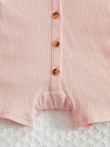 SHEIN Recién nacido Bebé Mono ribete con fruncido con botón delantero con banda cabeza