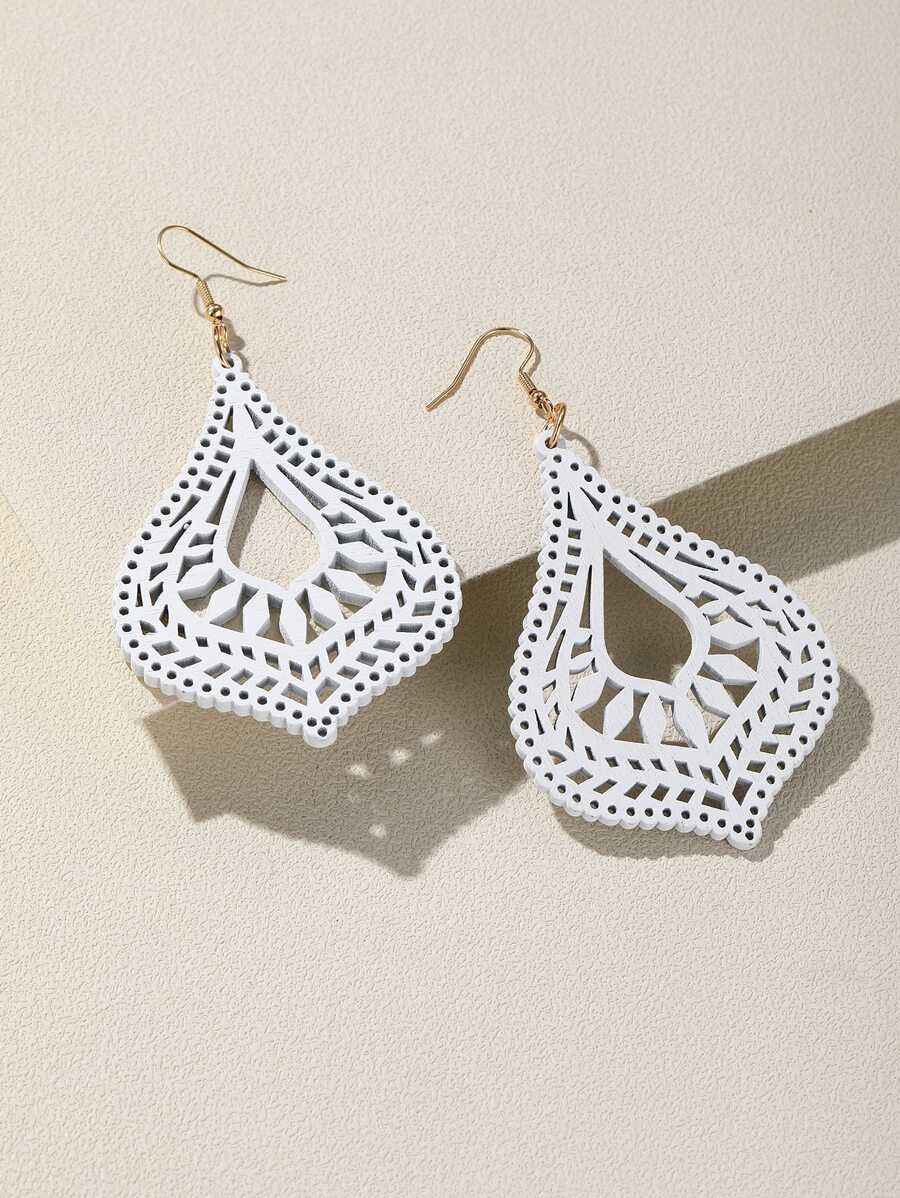 鏤空耳墜 - 白色 - 查看 1