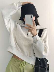 DAZY Sudadera con cremallera media de manga raglán - Gris Claro - Ver 2