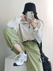 DAZY Sudadera con cremallera media de manga raglán - Gris Claro - Ver 4