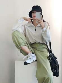 DAZY Sudadera con cremallera media de manga raglán - Gris Claro - Ver 8