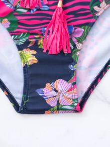 Swim Lushoire 夏季海滩花卉印花前系带连体泳衣女士泳装 - 彩色 - 查看 6