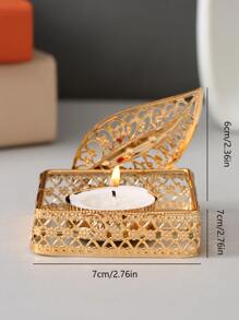 1pc Hollow Out Leaf Decor Candle Holder - Gold - View 5