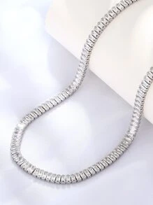 方晶鋯石裝飾項鍊 - 銀色 - 查看 2