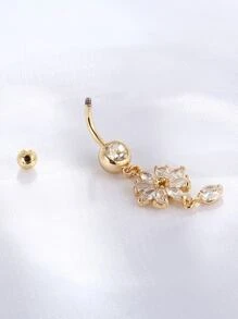 Đá Cubic Zirconia Hoa Trang Trí Rốn Bụng Vòng Đồng Phổ Biến Xuyên Cơ Thể Món Quà Trang Sức Cho Nữ & Nam - Vàng - Xem 2