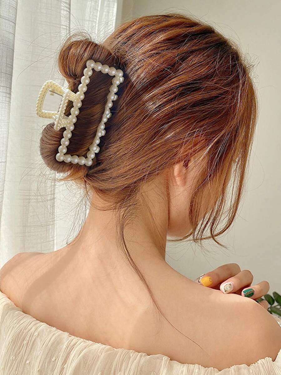 人造珍珠裝飾髮爪 - 白色 - 查看 1