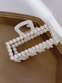 人造珍珠裝飾髮爪 - 白色 - 查看 3