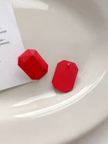 幾何耳釘 - 紅色 - 查看 2