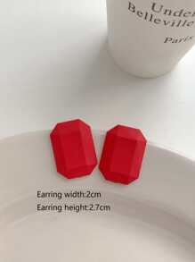 幾何耳釘 - 紅色 - 查看 3