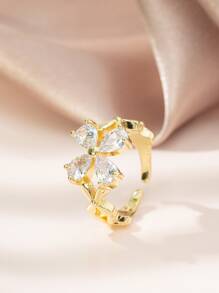 Cubic Zirconia Decor Cuff Ring - Yellow Gold - View 1