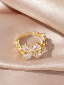 Cubic Zirconia Decor Cuff Ring - Yellow Gold - View 2