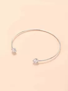 方晶鋯石裝飾開口手鐲 - 銀色 - 查看 1