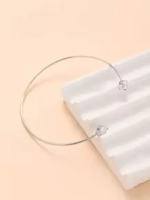 方晶鋯石裝飾開口手鐲 - 銀色 - 查看 2