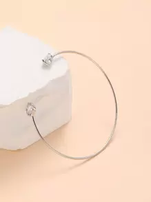 方晶鋯石裝飾開口手鐲 - 銀色 - 查看 3