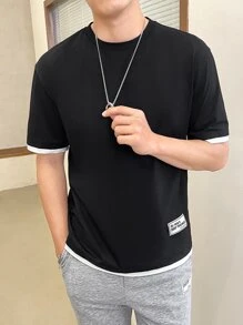 Manfinity Men Letter Graphic Contrast Trim Tee - Black - View 1