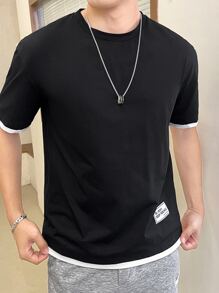 Manfinity Men Letter Graphic Contrast Trim Tee - Black - View 3