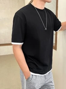 Manfinity Men Letter Graphic Contrast Trim Tee - Black - View 4