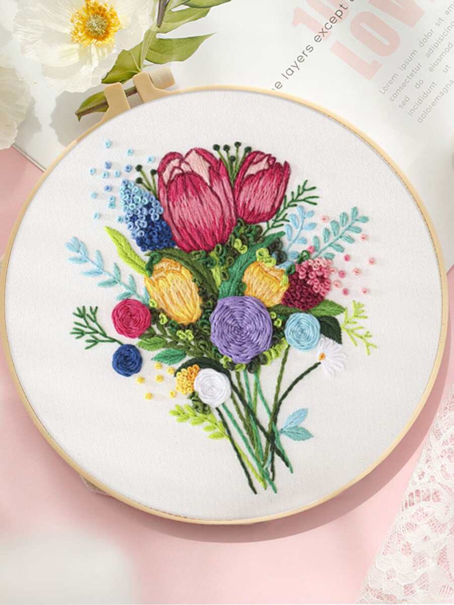 1set Flower Pattern Hand Embroidery - Multicolor - View 1