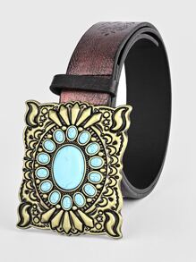 Turquoise Decor Buckle Belt - Rust Brown - View 1
