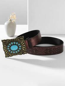 Turquoise Decor Buckle Belt - Rust Brown - View 5