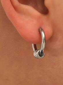 1pc Men Ring Drop Earring - Silver - View 1