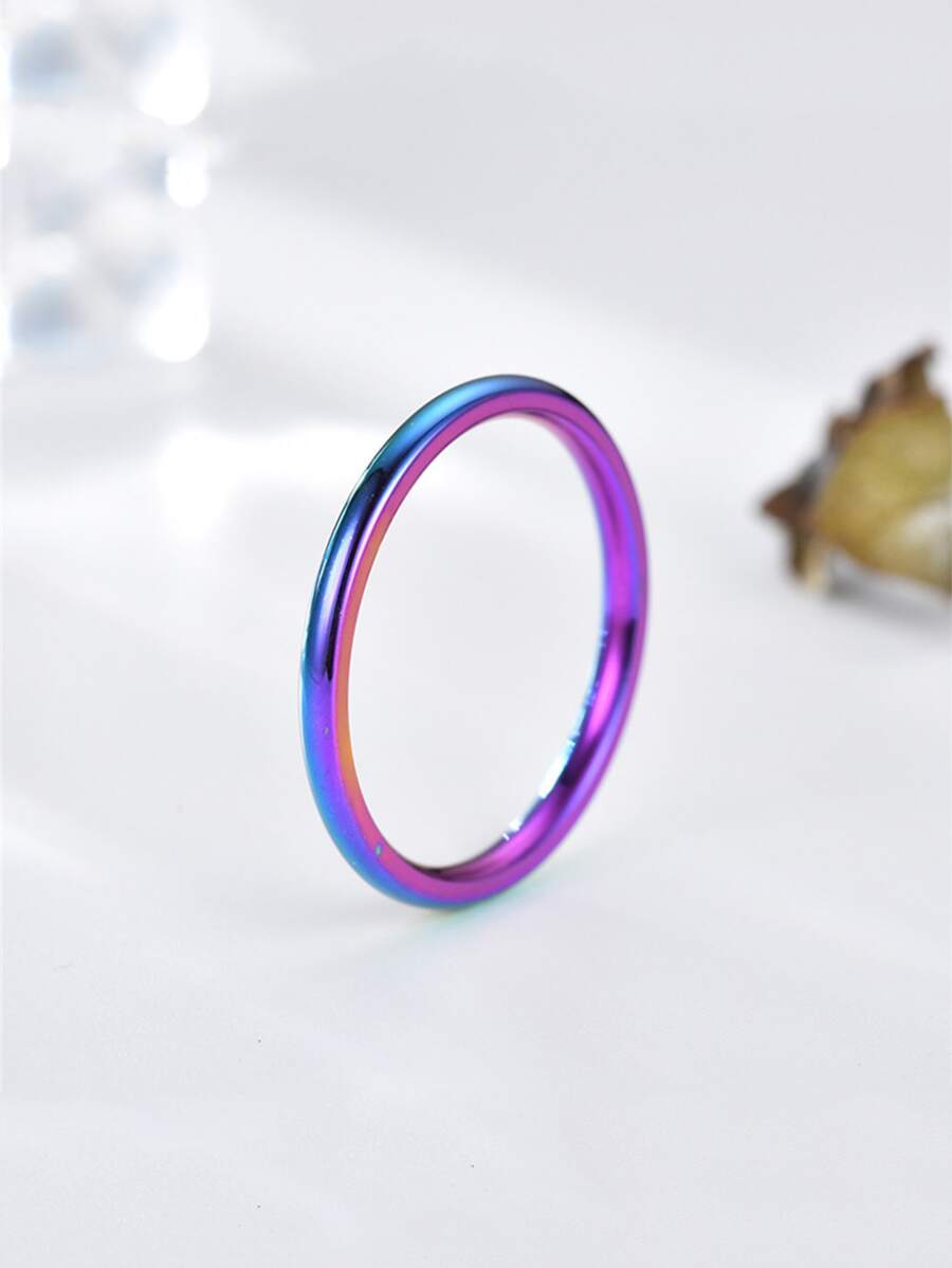 1pc Women's Fashion Stainless Steel 2MM Classic Ring, Handcrafted With Slight Size Variation