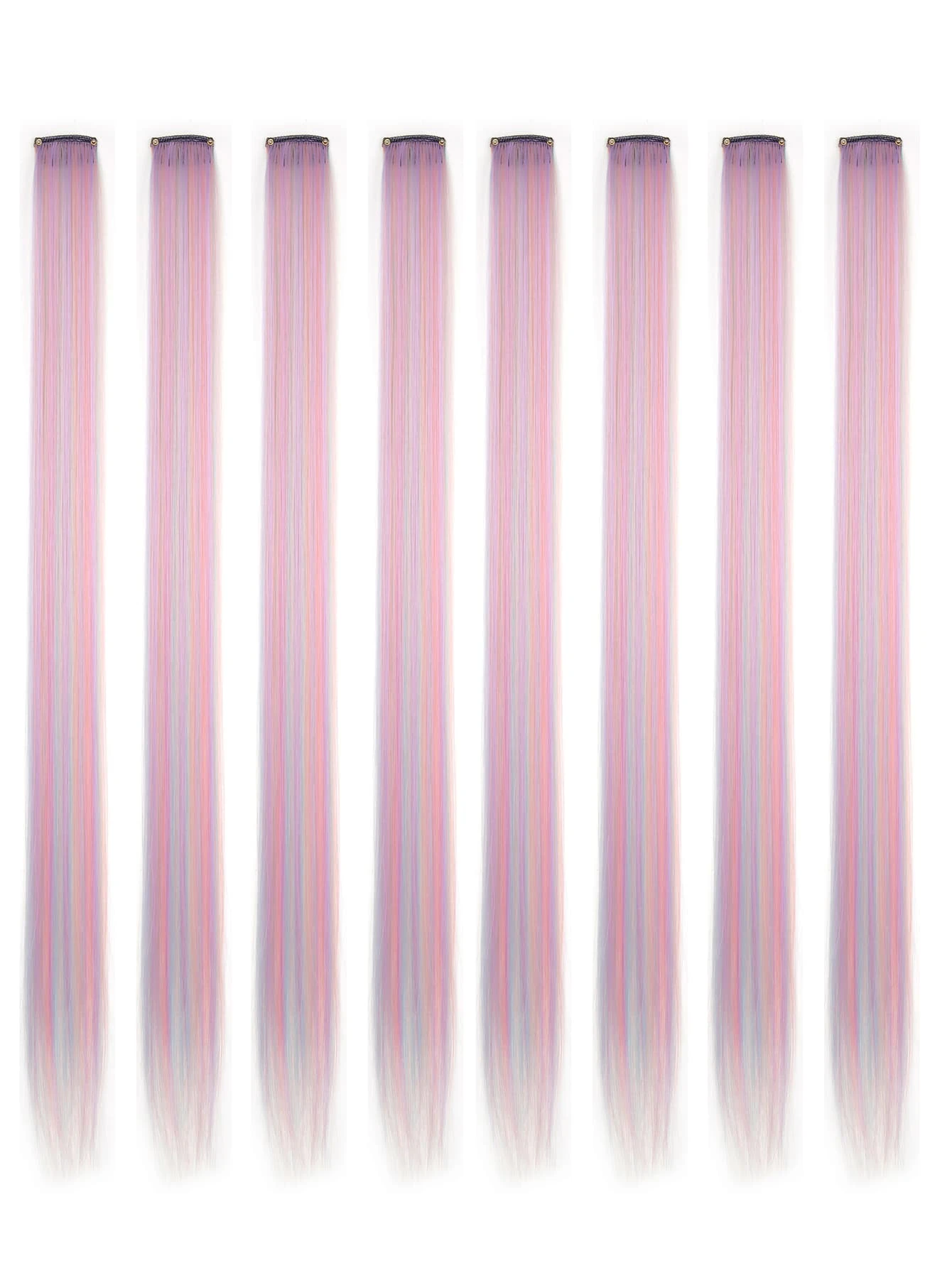 8pcs Long Straight Synthetic Hair Extension - Multicolor - View 1