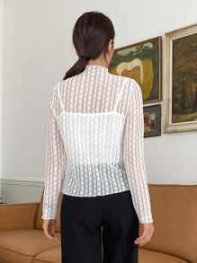 DAZY 小高領蕾絲上衣不附吊帶上衣 - 白色 - 查看 2