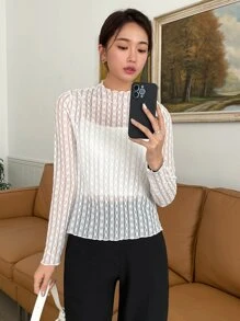 DAZY 小高領蕾絲上衣不附吊帶上衣 - 白色 - 查看 3