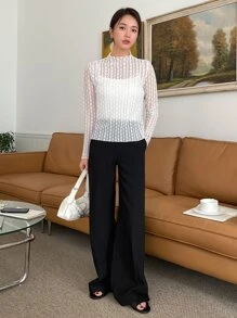 DAZY 小高領蕾絲上衣不附吊帶上衣 - 白色 - 查看 4