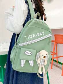 Cartoon Bear Decor Letter Graphic Functional Backpack - Green - View 1