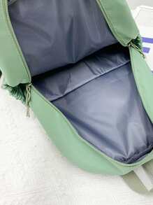 Cartoon Bear Decor Letter Graphic Functional Backpack - Green - View 8