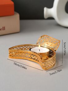 1pc Hollow Out Leaf Design Candle Holder - Gold - View 4