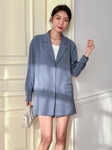 DAZY Lapel Neck Drop Shoulder Blazer & Shorts - Dusty Blue - View 11