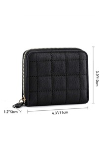 女士迷你刺绣皮革手拿包 拉链网格图案 短款卡包 学校用品 教师礼物 返校女士钱包 钱包 钱夹 小钱包