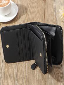 女士迷你刺绣皮革手拿包 拉链网格图案 短款卡包 学校用品 教师礼物 返校女士钱包 钱包 钱夹 小钱包