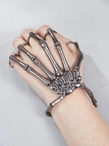 Pulsera con dedo con diseño de mano de esqueleto - Plata antigua - Ver 2
