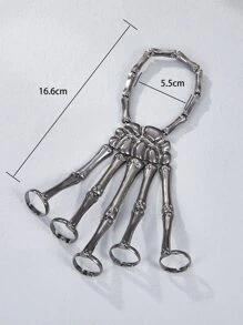 Pulsera con dedo con diseño de mano de esqueleto - Plata antigua - Ver 3