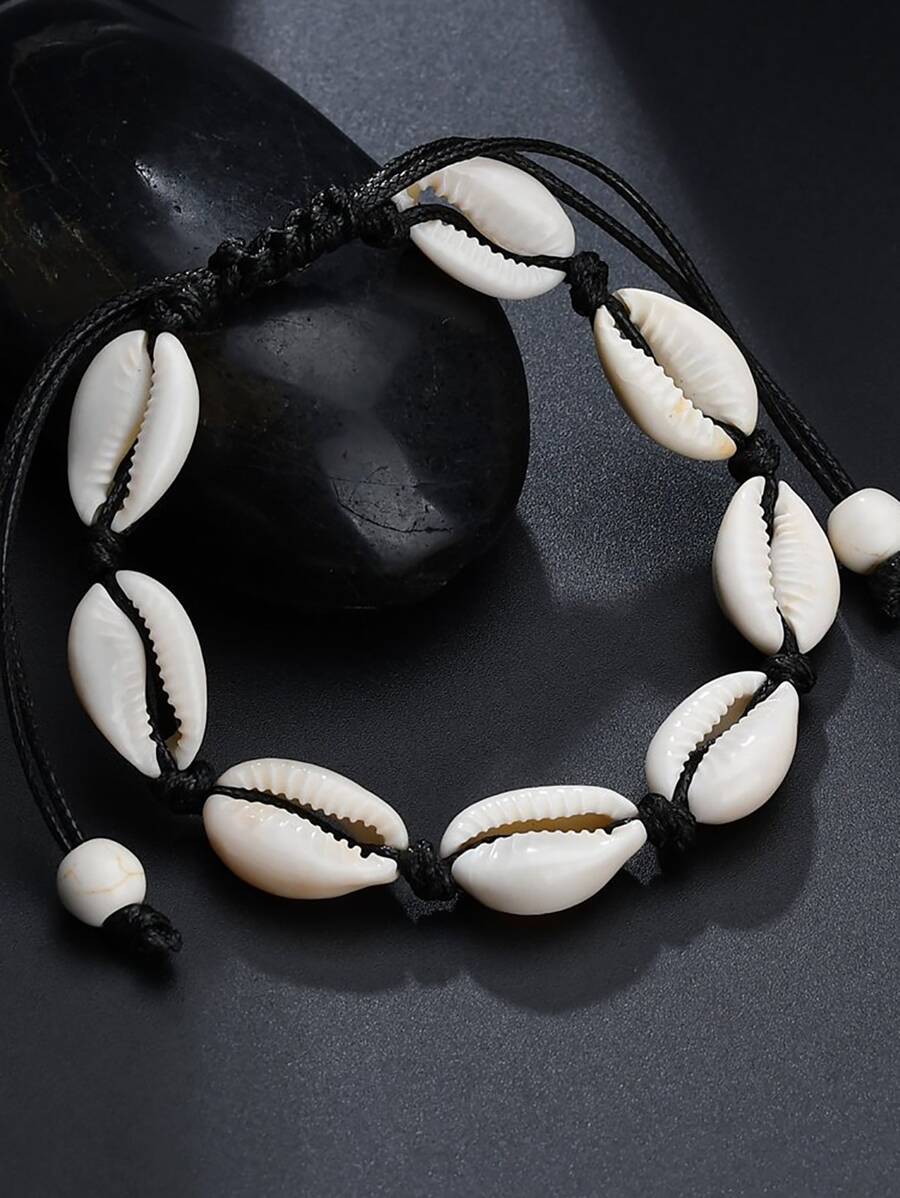 貝殼裝飾手環 - 黑與白 - 查看 1