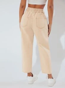 SHEIN PETITE Paperbag Waist Mom Fit Jeans - Apricot - View 2