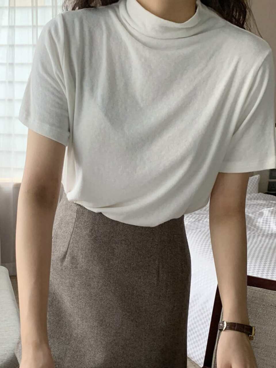 Solid Mock Neck Tee