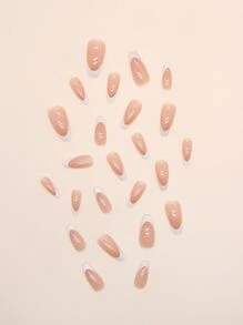 24 件长款棺材白色法式双色假指甲、1 件指甲锉和 1 片胶带，瞬间提升您的外观，美甲用品 - 彩色 - 查看 5