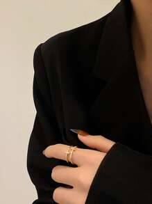 水鑽十字架裝飾開口戒指 - 金黃色 - 查看 5