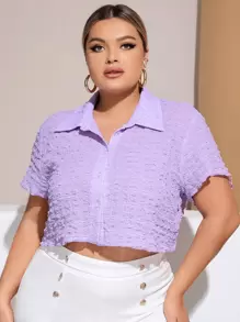 SHEIN Essnce Áo sơ mi Plus Size Chia Nút phía trước màu trơn Giải trí - Màu Lilac Tím - Xem 1
